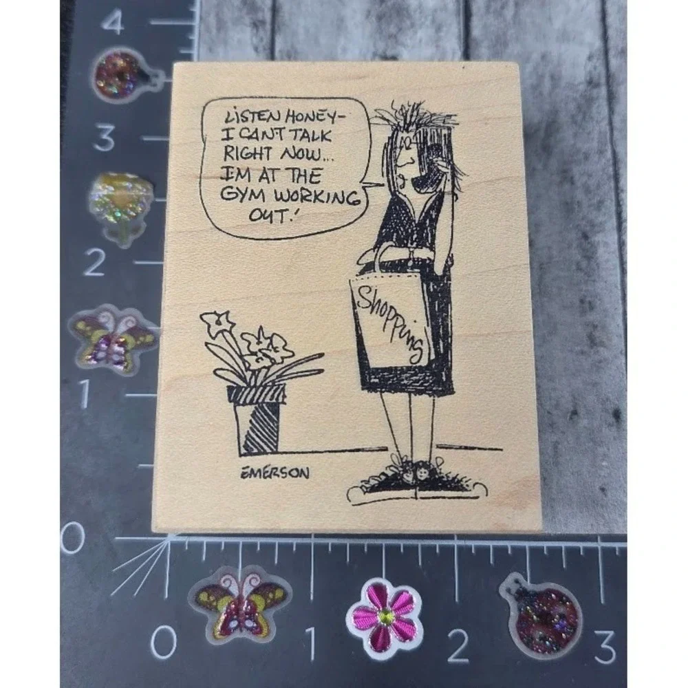 American Art Stamp Woman Shopping Honey At Gym EM7097 Rubber Stamp Wood #F1